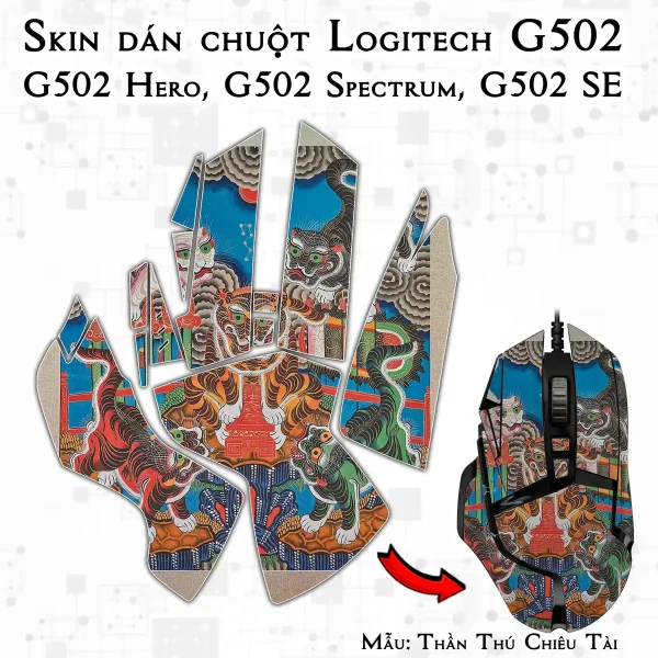 Skin dán chuột Logitech G502 mẫu Thần Thú Chiêu Tài