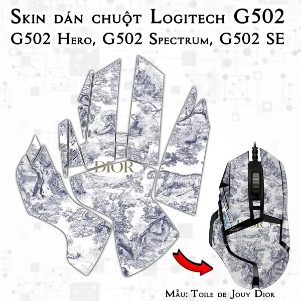 Skin dán chuột Logitech G502 mẫu Toile de Jouy Dior