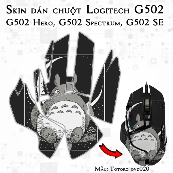 Skin dán chuột Logitech G502 mẫu Totoro qvd020