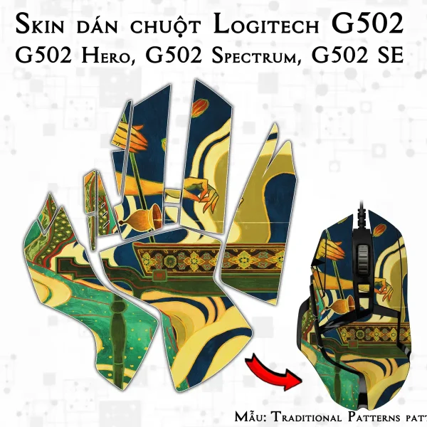 Skin dán chuột Logitech G502 mẫu Traditional Patterns patt01