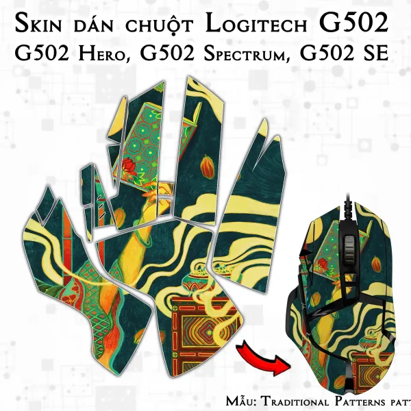 Skin dán chuột Logitech G502 mẫu Traditional Patterns patt02