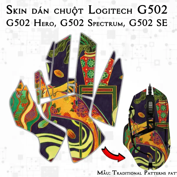 Skin dán chuột Logitech G502 mẫu Traditional Patterns patt04