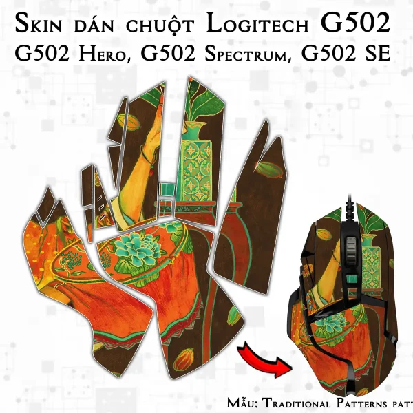 Skin dán chuột Logitech G502 mẫu Traditional Patterns patt06