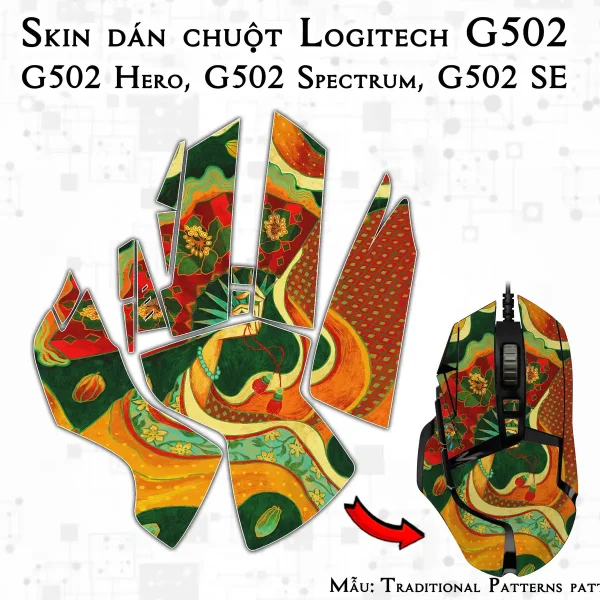 Skin dán chuột Logitech G502 mẫu Traditional Patterns patt07