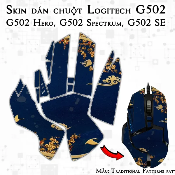 Skin dán chuột Logitech G502 mẫu Traditional Patterns patt08