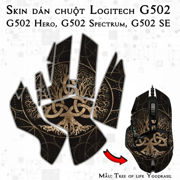 Skin dán chuột Logitech G502 mẫu Tree of life Yggdrasil