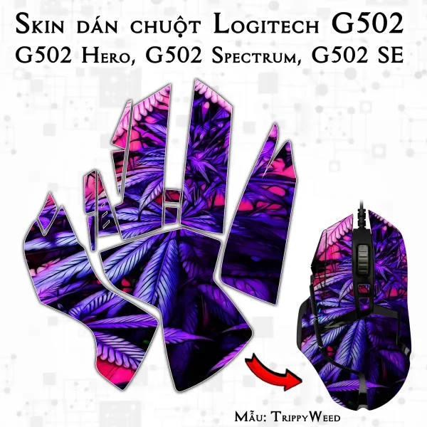 Skin dán chuột Logitech G502 mẫu TrippyWeed