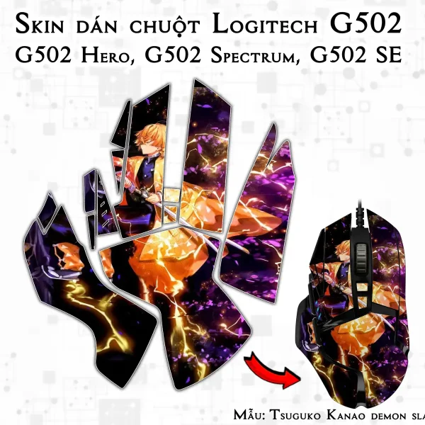 Skin dán chuột Logitech G502 mẫu Tsuguko Kanao demon slayer