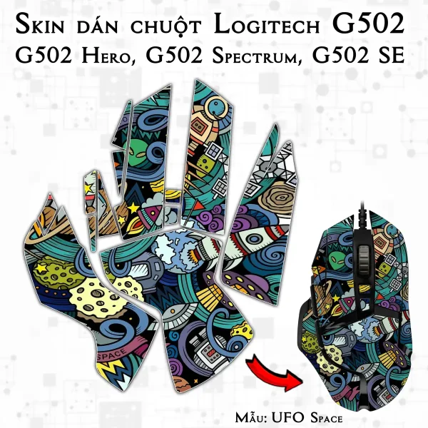 Skin dán chuột Logitech G502 mẫu UFO Space