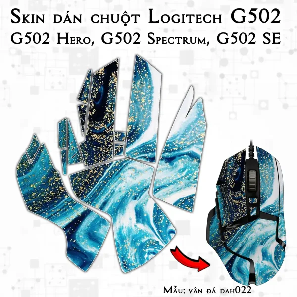 Skin dán chuột Logitech G502 mẫu vân đá dah022