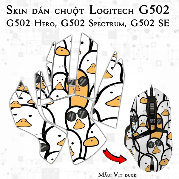 Skin dán chuột Logitech G502 mẫu Vịt duck