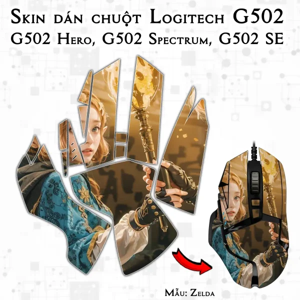 Skin dán chuột Logitech G502 mẫu Zelda