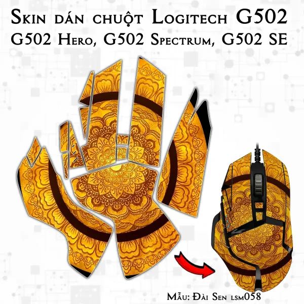 Skin dán chuột Logitech G502 mẫu Đài Sen lsm058