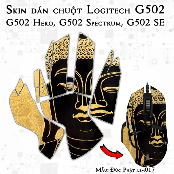 Skin dán chuột Logitech G502 mẫu Đức Phật lsm017
