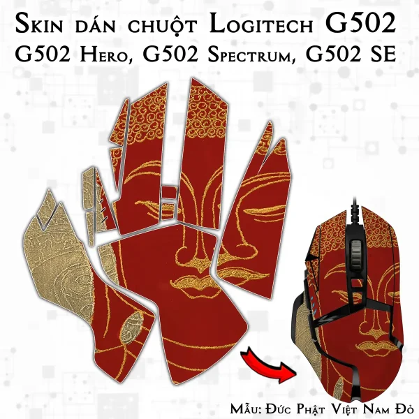 Skin dán chuột Logitech G502 mẫu Đức Phật Việt Nam Đỏ lsm016