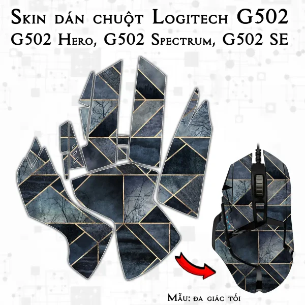 Skin dán chuột Logitech G502 mẫu đa giác tối