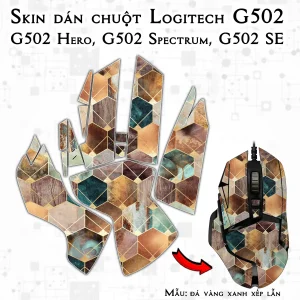 Skin dán chuột Logitech G502 mẫu đá vàng xanh xếp lẫn