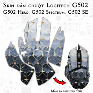 Skin dán chuột Logitech G502 mẫu đá xanh vân vàng