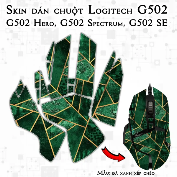 Skin dán chuột Logitech G502 mẫu đá xanh xếp chéo