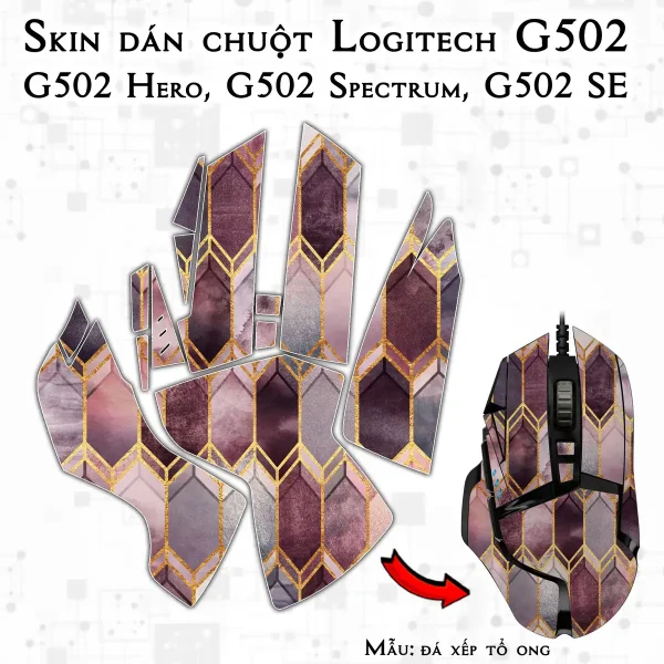 Skin dán chuột Logitech G502 mẫu đá xếp tổ ong
