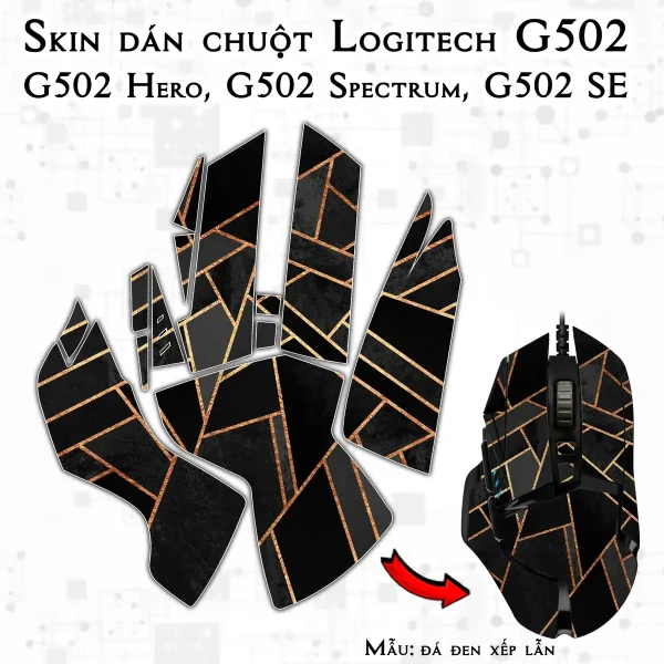 Skin dán chuột Logitech G502 mẫu đá đen xếp lẫn