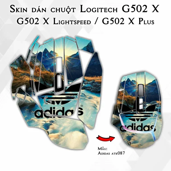 Skin dán chuột Logitech G502 X mẫu Adidas atk087