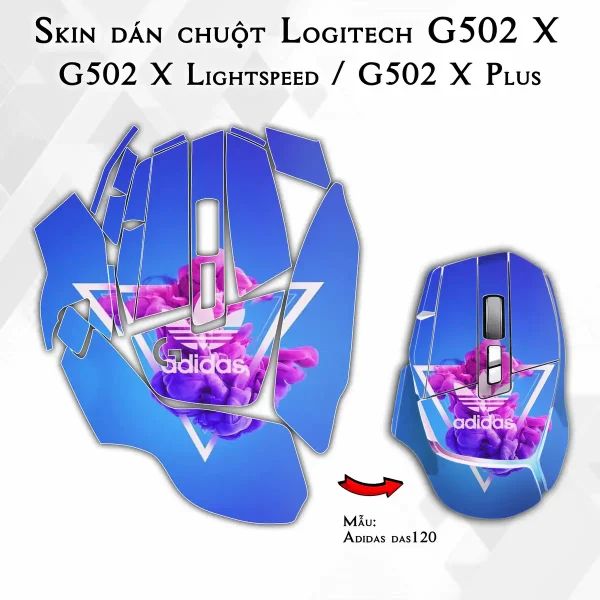 Skin dán chuột Logitech G502 X mẫu Adidas das120