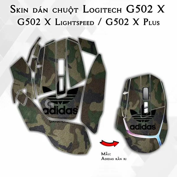 Skin dán chuột Logitech G502 X mẫu Adidas rằn ri