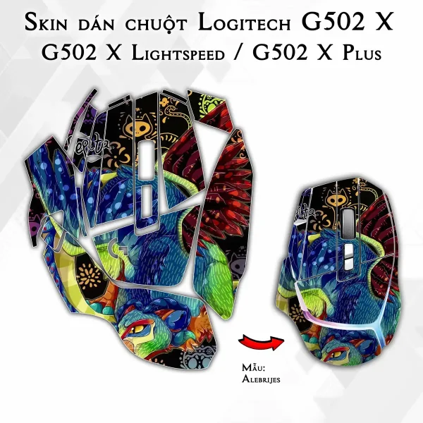 Skin dán chuột Logitech G502 X mẫu Alebrijes
