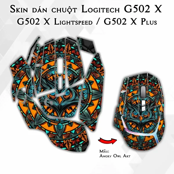 Skin dán chuột Logitech G502 X mẫu Angry Owl Art