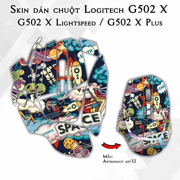 Skin dán chuột Logitech G502 X mẫu Astronaut ast32