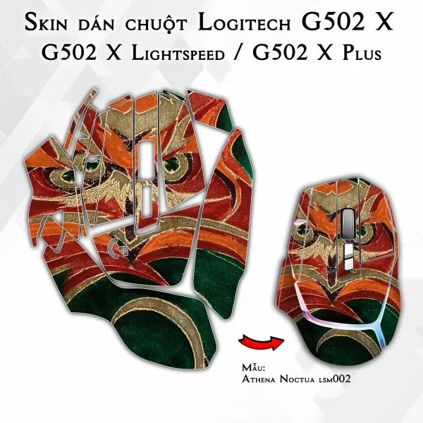 Skin dán chuột Logitech G502 X mẫu Athena Noctua lsm002