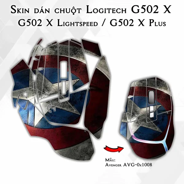 Skin dán chuột Logitech G502 X mẫu Avenger avg1008