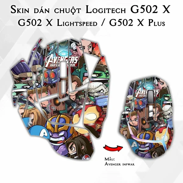 Skin dán chuột Logitech G502 X mẫu Avenger infwar