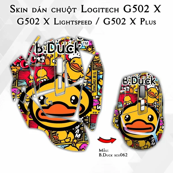 Skin dán chuột Logitech G502 X mẫu B.Duck scu062