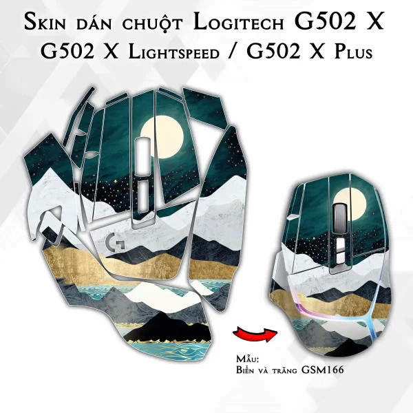 Skin dán chuột Logitech G502 X mẫu Biển và trăng GSM166