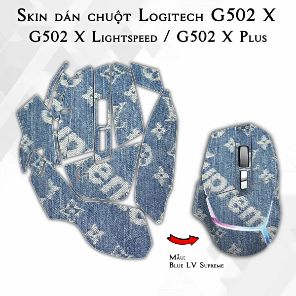Skin dán chuột Logitech G502 X mẫu Blue LV Supreme