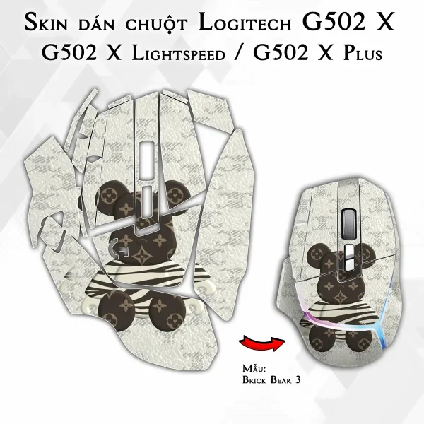 Skin dán chuột Logitech G502 X mẫu Brick Bear 3