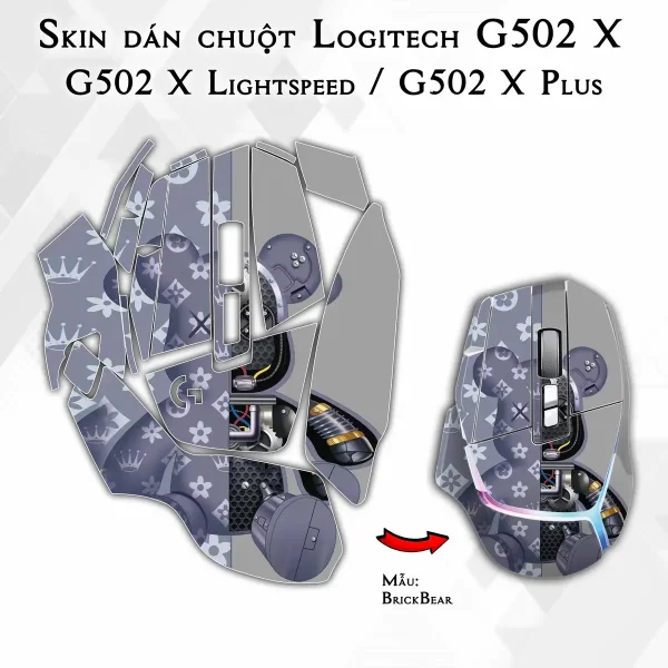 Skin dán chuột Logitech G502 X mẫu BrickBear
