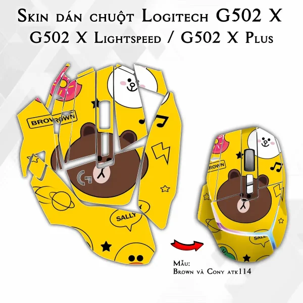 Skin dán chuột Logitech G502 X mẫu Brown và Cony atk114