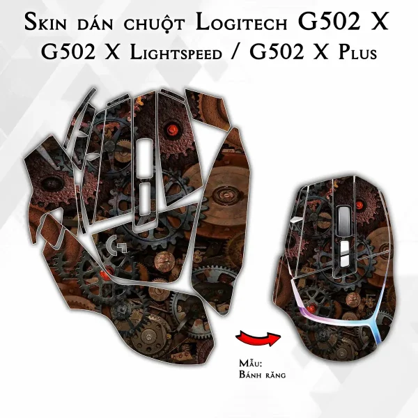 Skin dán chuột Logitech G502 X mẫu Bánh răng