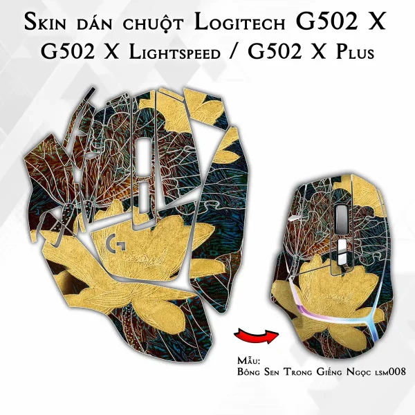Skin dán chuột Logitech G502 X mẫu Bông Sen Trong Giếng Ngọc lsm008