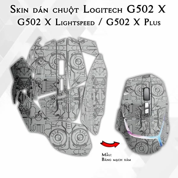 Skin dán chuột Logitech G502 X mẫu Bảng mạch xám