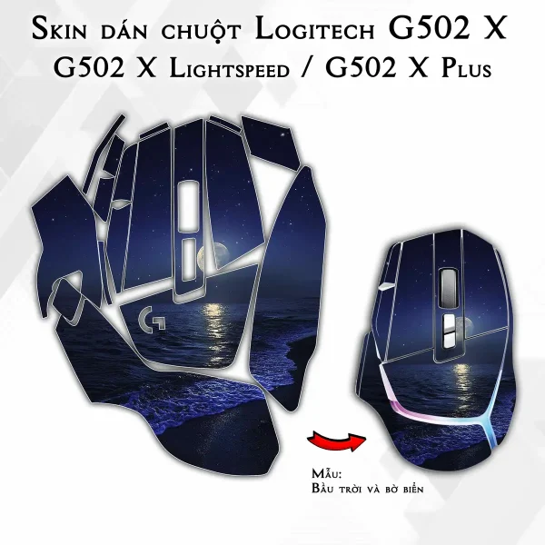 Skin dán chuột Logitech G502 X mẫu Bầu trời và bờ biển