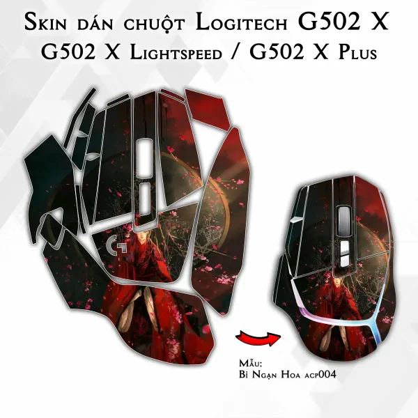 Skin dán chuột Logitech G502 X mẫu Bỉ Ngạn Hoa acp004