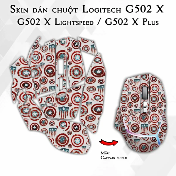 Skin dán chuột Logitech G502 X mẫu Captain shield