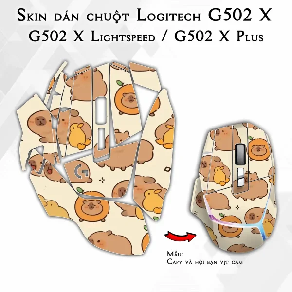 Skin dán chuột Logitech G502 X mẫu Capy và hội bạn vịt cam