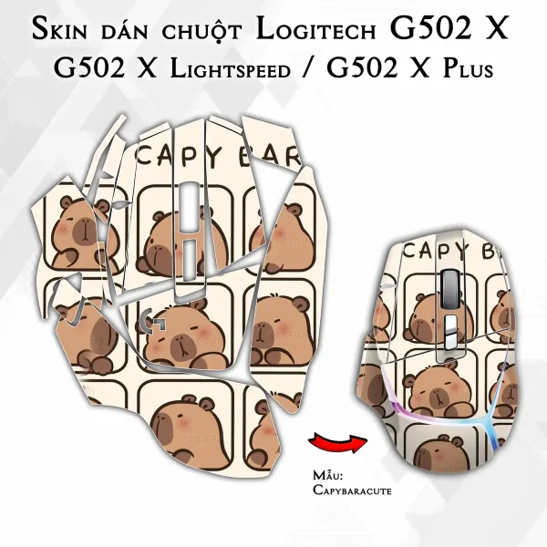 Skin dán chuột Logitech G502 X mẫu Capybaracute