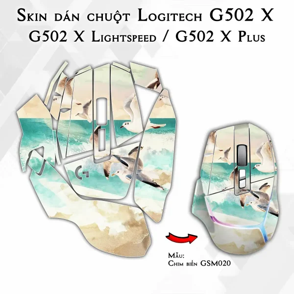 Skin dán chuột Logitech G502 X mẫu Chim biển GSM020
