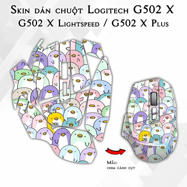 Skin dán chuột Logitech G502 X mẫu chim cánh cụt